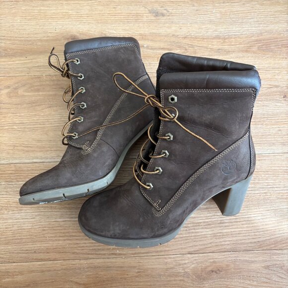 Timberland Glancy Leather Lace Up 6” Ankle Boots Brown Women’s Size 8.5 - Picture 2 of 12